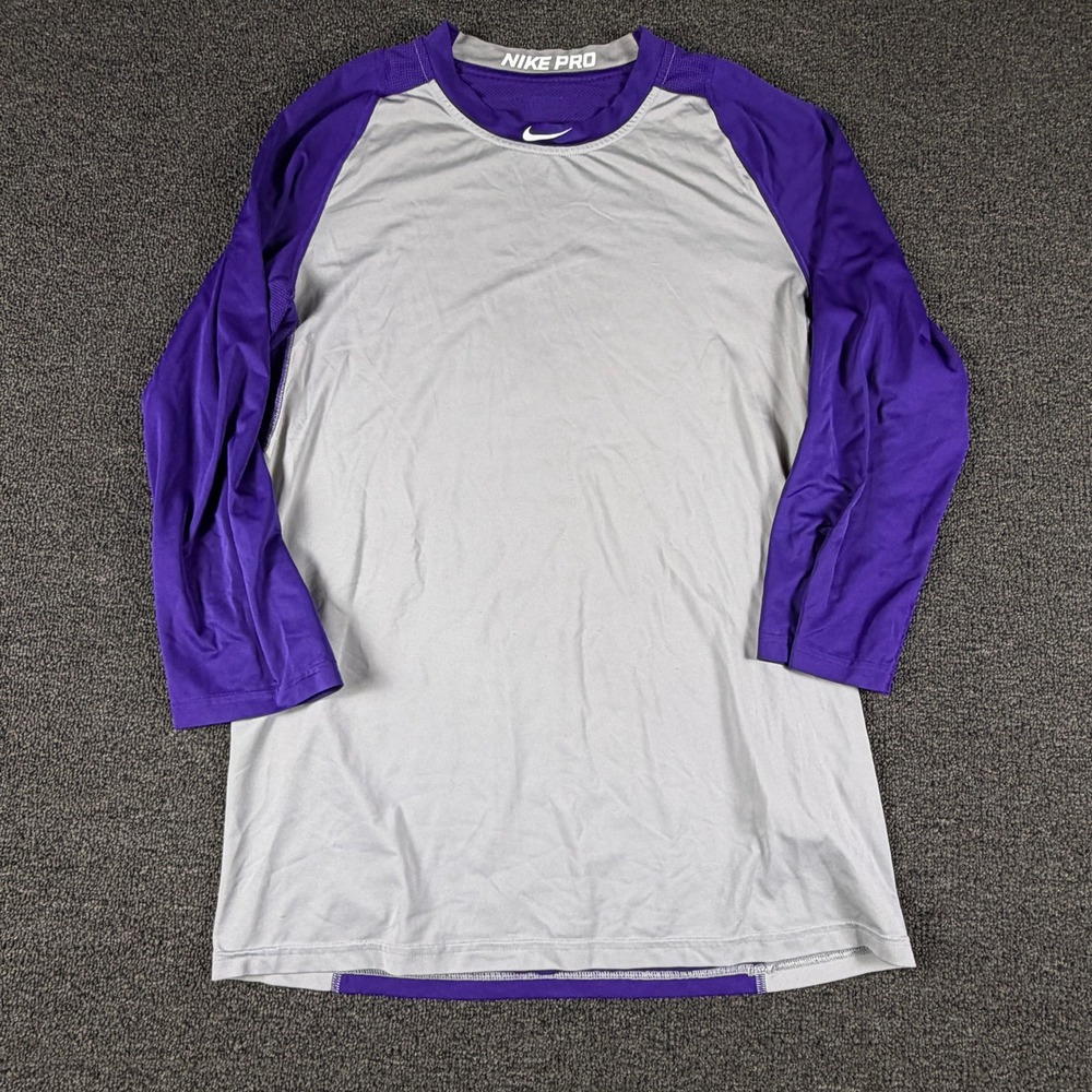 Nike Shirt Mens Medium Pro Dri-FIT 880659-547 Purple Grey Raglan EUC